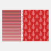 Feuille De Papier Cadeau Snowflakes, rayures, arbres et souhaits rouge (Devant 3)