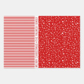 Feuille De Papier Cadeau Snowflakes, rayures, arbres et souhaits rouge (Devant 2)