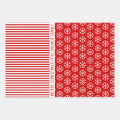 Feuille De Papier Cadeau Snowflakes, rayures, arbres et souhaits rouge (Devant)