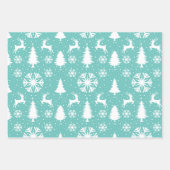 Feuille De Papier Cadeau Snowflakes Reindeer Arbres de Noël Motif Turquoise (Devant)