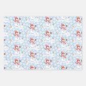 Feuille De Papier Cadeau Snowman 3 Snow Coordination Bleu clair (Devant 3)