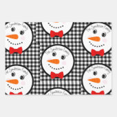 Feuille De Papier Cadeau Snowman avec Red Bowtie Black Buffalo Plaid Trier  (Devant 3)