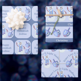 Feuille De Papier Cadeau Snowman Dreidels mignonne Happy Hanoukka nom enfan