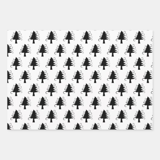 Feuille De Papier Cadeau Snowman Motif Curly Trees Neutres Noël (Devant 3)