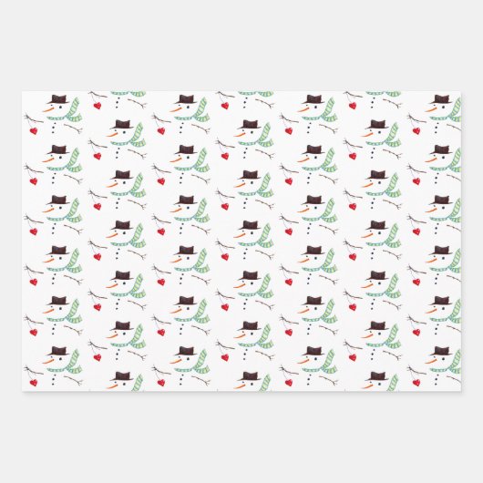 Feuille De Papier Cadeau Snowman Motif Curly Trees Neutres Noël (Devant)