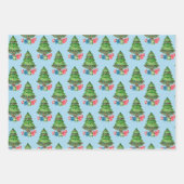 Feuille De Papier Cadeau Snowman Noël Arbres présente (Devant)