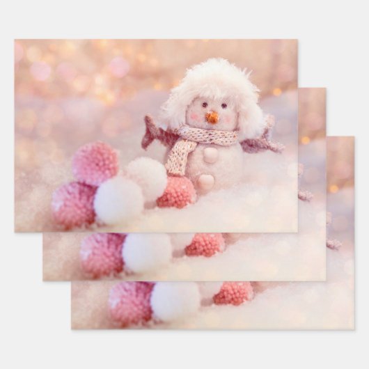 Feuille De Papier Cadeau Snowman rose et blanc de Noël (Lot)