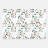 Feuille De Papier Cadeau Snowman White Rabbit Trees Aquarelle Noël (Devant)