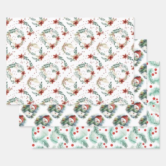 Feuille De Papier Cadeau Snowmen et Christmas Holly (Lot)