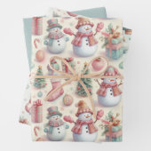 Feuille De Papier Cadeau Snowmen in Toques and Tophats (En situation)