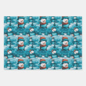 Feuille De Papier Cadeau Snowmen Joueurs Pine Trees Snowflakes Noël (Devant 3)
