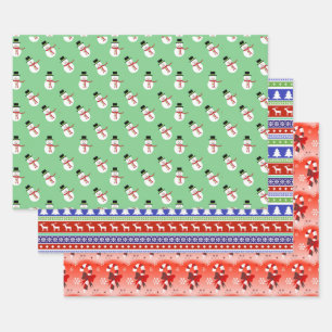 Feuille De Papier Cadeau Snowmen, Nordic Stripe et Sucre de canne