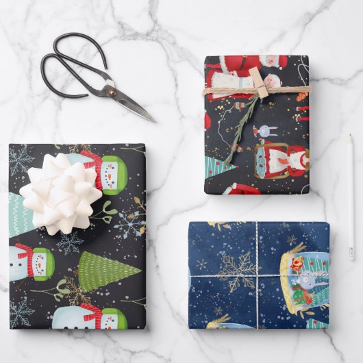 Feuille De Papier Cadeau Snowmen Père Noël Snow Globe Motif de Noël (Recto)