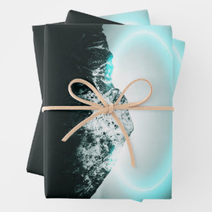 Feuille De Papier Cadeau Snowy mountain mysterious blue neon light