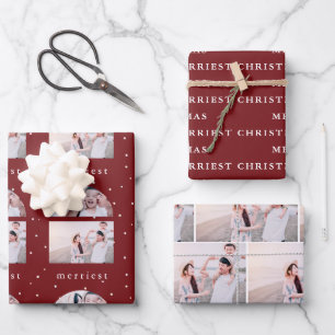 Feuille De Papier Cadeau Snowy Red et White Merriest Christmas Photo