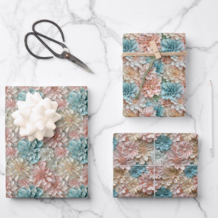 Feuille De Papier Cadeau Soft Pastel Fleur sculpturale 2D Motif en Blush