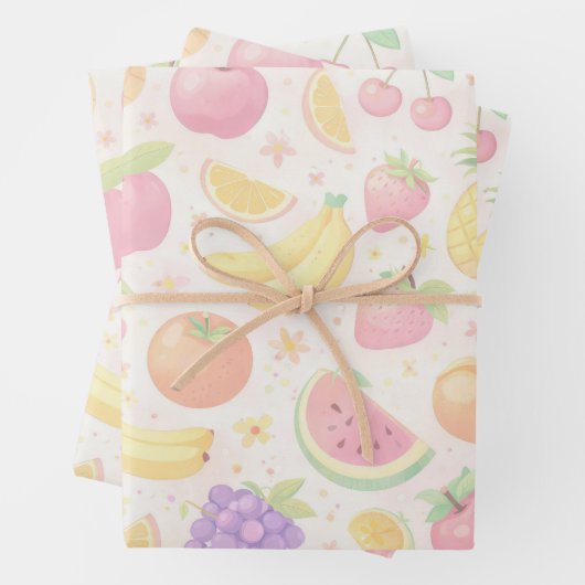 Feuille De Papier Cadeau Soft Pastel Seamless Fruit Pattern (En situation)