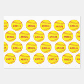 Feuille De Papier Cadeau Softball Ball Player Enfants Nom Anniversaire (Devant 2)