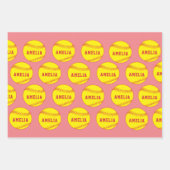 Feuille De Papier Cadeau Softball Ball Player Enfants Nom Anniversaire (Devant)