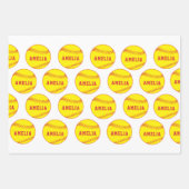 Feuille De Papier Cadeau Softball Ball Player Enfants Nom Anniversaire (Devant 3)