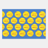 Feuille De Papier Cadeau Softball Ball Player Enfants Nom Anniversaire (Devant)