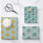 Feuille De Papier Cadeau Soirée au bord de mer Palmiers Poissons Soleils Mi<br><div class="desc">Papier d'emballage personnalisé ! Art fait main pour vous ! Parfait pour une baby shower,  une soirée de célibataire,  une fête de fiançailles ou un anniversaire sur le thème de la plage et de la mer.</div>