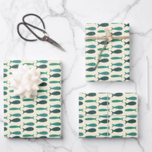 Feuille De Papier Cadeau Soirée au bord de mer Trois Poissons Moderne Migno