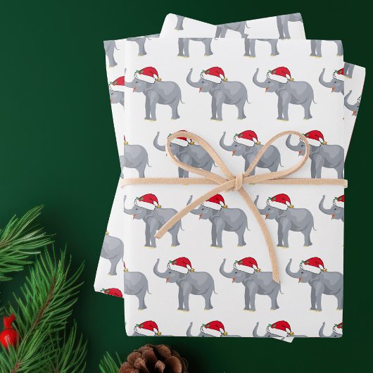 Feuille De Papier Cadeau Soirée de Noël à l'éléphant blanc mignon