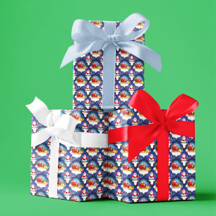 Feuille De Papier Cadeau Soirée de Noël avec Père Noël et Rudolph