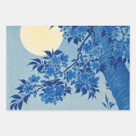 Feuille De Papier Cadeau Soirée Lune Arbre Bleu Lune (Devant)
