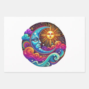 Feuille De Papier Cadeau Soleil cosmique et rêves célestes de la lune