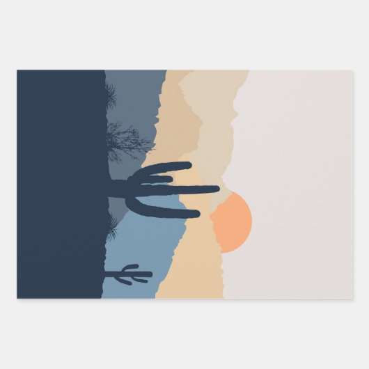 Feuille De Papier Cadeau Soleil désert bleu et beige (Devant)