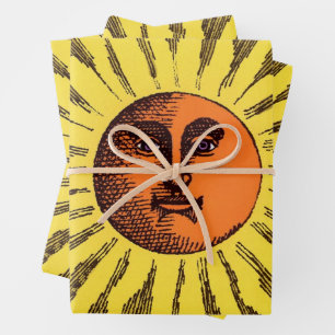 Feuille De Papier Cadeau Soleil Hippie Sourire Jaune Céleste Vintage