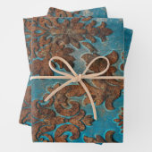 Feuille De Papier Cadeau Sombre Turquoise et rouille (En situation)