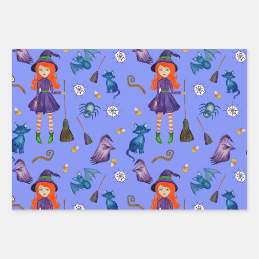 Feuille De Papier Cadeau Sorcière Citrouille Chat noir Design parfait Hallo (Devant 2)