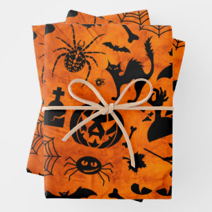 Feuille De Papier Cadeau Sorcière d'Halloween très Éffrayante, Chat noir, C