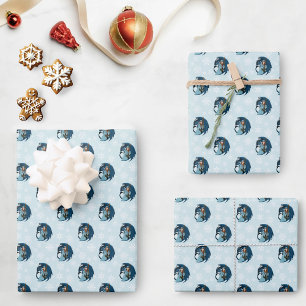 Feuille De Papier Cadeau Sorcière du Dragon Bleu Flocons de Neige