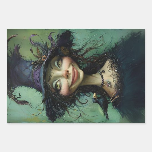 Feuille De Papier Cadeau Sorcières Whimsical Trio #2 Découpage (Devant 3)