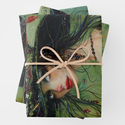 Feuille De Papier Cadeau Sorcières Whimsical Trio #2 Découpage (En situation)