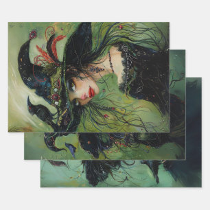 Feuille De Papier Cadeau Sorcières Whimsical Trio #2 Découpage