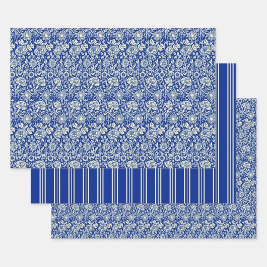 Feuille De Papier Cadeau Sorta Blue Calico et Stripes (Lot)