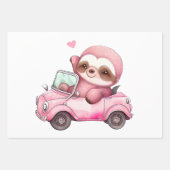 Feuille De Papier Cadeau Sourire rose Sloth conduisant une convertible (Devant 3)