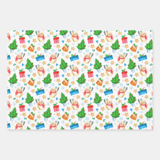 Feuille De Papier Cadeau Sourire Snowman Noël Arbre Présente Cookies (Devant 2)