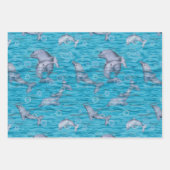 Feuille De Papier Cadeau Sous La Mer Avec Dauphins Anniversaire (Devant)