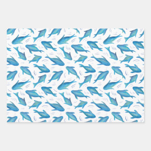 Feuille De Papier Cadeau Sous les enfants de la mer océan poisson requin