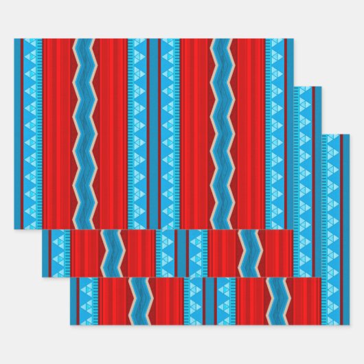 Feuille De Papier Cadeau Southwest River Canyon Geometric Red Turquoise (Lot)