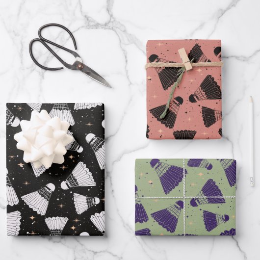 Feuille De Papier Cadeau Space Shuttlecock rose vert (Recto)