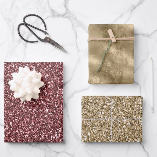 Feuille De Papier Cadeau Sparkle Red Glitz Gold Parties scintillant (Recto)