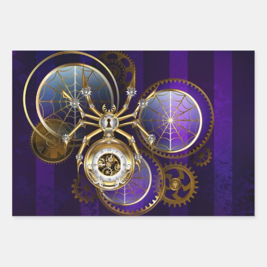 Feuille De Papier Cadeau Spider Steampunk sur Arrière - plan pourpre (Devant)