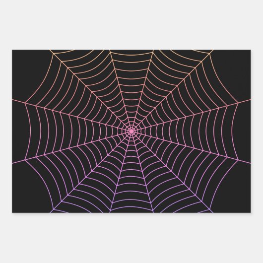 Feuille De Papier Cadeau Spider web noir violet orange motif Halloween (Devant 3)